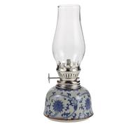 GARVALON Lampe à Huile Vintage en Céramique Bleue Motif Lotus Lanterne à Pétrole D’Intérieur Compacte pour Décoration et Contemplation Bougeoir Décoratif pour Salon et Autel Lampe