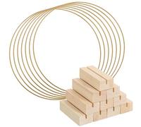 GARVALON Lot de 10 Anneaux en Macramé Métal 30 Cm avec Base en Bois Naturel, Cerceaux Floraux pour Loisirs Créatifs et Décoration Champêtre Mariage, Support à Fleurs pour Centres de Table