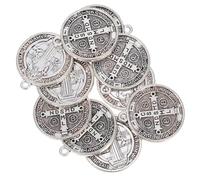 GARVALON Lot de 10 Médaillons Croix Saint Benoît en Alliage de Zinc Argenté, Breloques DIY pour Création Bijoux et Porte-clés, Accessoires Religieux Unisexes, Usage Artisanal et Présent