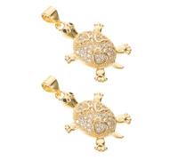 GARVALON Lot de 2 Breloques Tortues en Laiton 18K Doré Strass Scintillants Pendentifs DIY pour Création de Bijoux Porte-Clés Amulette Breloques Marines pour Bracelets et Boucles