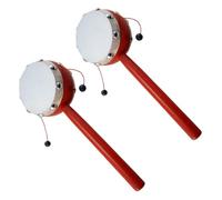 GARVALON Lot de 2 Hochets Tambours à Main en Bois Clochette Double Face en Peau de Mouton 7 CM Peint Blanc Musical pour Bébé Instrument D’Éveil Sensoriel Facile à Saisir