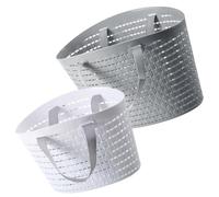 GARVALON Lot de 2 Paniers de Rangement Plastique Ajourés, Taille Petite Blanche et Moyenne Grise, Panier à Linge Portable Poignée pour Salle de Bain et Organisateur Polyvalent
