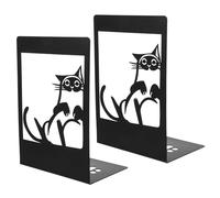 GARVALON Lot de 2 Serrage Livres en Fer Noir Motif Chat, Supports Robustes pour Livres et Étagères, Accessoires Décoratifs pour Bureau et Maison, Maintien Stable des, Décor