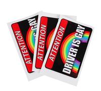 GARVALON Lot de 3 Autocollants Réfléchissants 11X7 CM pour Véhicules Autocollants Décoratifs Arc-en-Ciel et Message Attention Driver is Gay Adhérence Forte Décoration Originale pour