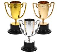 GARVALON Lot de 3 Mini Trophées Décoratifs en Plastique Doré Argenté et Cuivré Trophées Jouets pour Garçon et Filles Récompense Sportive et Fête Coupe de Participation Base Stable 8