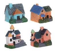 GARVALON Lot de 4 Miniatures Maison de Campagne en Résine Décorations de Jardin Féerique pour Plantes Grasses et Bonsaï Accessoires Paysagistes pour Maison de Poupée Décor Miniature