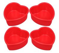 GARVALON Lot de 4 Moules Coeur Individuel en Silicone Rouge, Moule Mini Cake, Adaptés Maison et Studios de Pâtisserie, Résistants Congélateur et Friteuse à Air