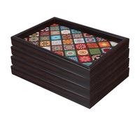 GARVALON Lot de 4 Plateaux Décoratifs en Bois Bohème 30 X 20 CM Plateau Rectangulaire Rustique à Motifs Floraux Plateau de Rangement pour Table Basse et Pouf Vintage Multifonction
