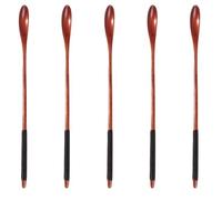 GARVALON Lot de 5 Cuillères en Bois Foncé à Long Manche pour Mélanger le Miel Sirop, Ustensiles Cuisine Faciles à Nettoyer et Pratiques pour Desserts