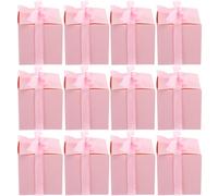 GARVALON Lot de 50 set de Boîtes à Bonbons en Papier Kraft Brun Boîte Présent Multifonction Ruban Rose Emballage Chocolat et Mariage Coffret Saint-Valentin Décoratif et Réutilisable