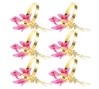 GARVALON Lot de 6 Ronds de Serviette en Métal Décoratifs Lys Couleur Rose et Doré Taille pour Décoration de Table Saint-Valentin Mariages Fêtes et Banquets Réutilisables et Élégants