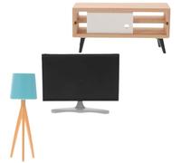 GARVALON Mini Modèle Télévision LCD Noire Meuble TV Blanc et Lampe de Bureau Bleue 3 Pièces Accessoires Décoratifs Miniatures pour Maison de Poupée Meubles Miniatures et Fournitures