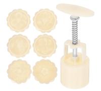 GARVALON Moule à Gâteau de Lune Réutilisable 50g 1 Presse Manuelle et 6 Tampons, Plastique Sûr et Acier Inoxydable, Lot de 7 Set de Pièces pour Pâtisserie Orientale, Cuisson et Décoration