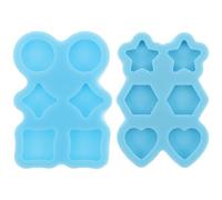 GARVALON Moules en Silicone pour Bijoux 2 Pcs - Moules à Clous en Résine Époxy Miniatures, Formes Étoile, Cœur, Rond et Carré, Démoulage Facile, pour Création de Boucles D’oreilles DIY