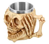 GARVALON Mug à Café Halloween de Crâne Double Couche en Résine et Acier Inoxydable, Tasse Décorative Créative avec Anse Ergonomique, Gobelet Polyvalent pour Bière et Jus, Présent Original