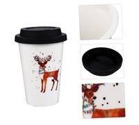GARVALON Mug en Céramique de Noël sans Anse, Tasse à Café Festive avec Couvercle en Silicone et Cuillère, Capacité Standard, pour Maison et Bureau, Mug à Boire Décoratif Couleur Aléatoire