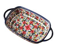 GARVALON Plat de Cuisson Rectangulaire en Céramique avec Double Poignées Assiette Multi-usage pour Four Design Marguerite Décoratif Résistance Chaleur et Facile à Nettoyer