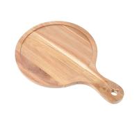 GARVALON Plateau de Service Rond en Bois D’Acacia avec Poignée Petit Format Assiette à Steak et Plateau à Multifonction Planche à Découper pour Pizza et Apéritif Usage la Cuisine et