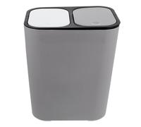 GARVALON Poubelle Double Bac Cuisine 15L Couvercle Poubelle Combinée pour Tri Sec et Humide Bac à Ordures Ménagères en Plastique Gris Clair Cuisine et Salle de Bain