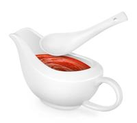 GARVALON Saucière en Céramique Blanche avec Louche, Bol à Sauce pour Steak et Condiments, Récipient à Sauce Pratique pour Table, Service Cuisine, pour Repas et Dîners - 1 Pièce