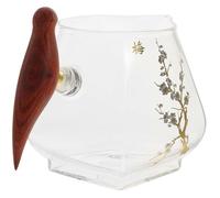 GARVALON Saucière en Verre avec Poignée en Bois Massif Verseur à Sauce Carré Modèle Pie Bavarde Distributeur de Sauce Cuisine et Restauration Pot D’Assaisonnement Polyvalent et Froides