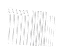 GARVALON Set de Pailles Verre Transparent Réutilisables Haute Résistance avec Droites Courbées et Brosses de Nettoyage Résistantes Chaleur pour Boissons Froides et Chaudes
