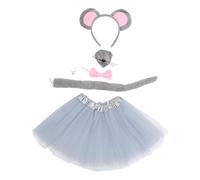 GARVALON Set Déguisement Souris avec Jupe Tutu Tulle Grise Oreilles Souris et Queue Accessoires et Confortables pour Fête Halloween Carnaval