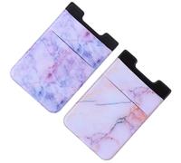 GARVALON Support Adhésif pour Téléphone Portable Lot de 2, Porte-Cartes à Coller Style Marbre Rouge et Violet, Pochette Fine et Pratique pour Cartes de Crédit, Compatible Accessoires