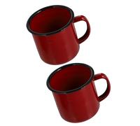 GARVALON Tasses à Café Vintage en Émail Rouge, Lot de 2 Mugs Légers pour Maison, Camping et Restaurants Fondue