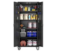 Garvee 1 Cabinet Métallique de Garage 82'' à roulettes - Portes Verrouillables - 4 Étagères Réglables - Panneau à Crochets - Casier à Outils Mobile pour Atelier, Maison, Bureau