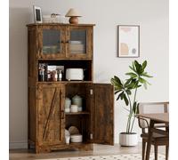 Garvee 130 Cm Buffet Haut Cuisine, Meuble De Rangement, Vaisselier, Vitrine à 4 Compartiments Pour Cuisine, Avec Portes En Verre Et Étagères Réglables, Pour Micro-Ondes, Style Moderne(Couleurs vintag)