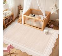 Garvee 2.6x5 Washable Runner Rug, Elegant Scalloped Runner Rug, Soft Printed Faux Wool Floor Carpet Runners for Hallway Kitchen Laundry Bedroom, Non Slip