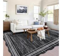 Garvee 2.6x5 Washable Runner Rug, Elegant Scalloped Runner Rug, Soft Printed Faux Wool Floor Carpet Runners for Hallway Kitchen Laundry Bedroom, Non Slip