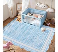 Garvee 2.6x5 Washable Runner Rug, Elegant Scalloped Runner Rug, Soft Printed Faux Wool Floor Carpet Runners for Hallway Kitchen Laundry Bedroom, Non Slip