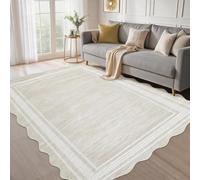 Garvee 2.6x5 Washable Runner Rug, Elegant Scalloped Runner Rug, Soft Printed Faux Wool Floor Carpet Runners for Hallway Kitchen Laundry Bedroom, Non Slip