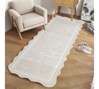 Garvee 2x6 Washable Runner Rug, Elegant Scalloped Runner Rug, Soft Printed Faux Wool Floor Carpet Runners for Hallway Kitchen Laundry Bedroom, Non Slip