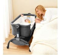 GARVEE 3 en 1 Lit Cododo Bébé Pliable avec Hauteur Réglable,Moustiquaire Amovible,Panier de Rangement, Roulettes 360°, Gris Foncé