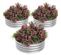 Garvee 3pcs Bac De Culture Surélevé Rond en Métal Galvanisé | Antirouille Et Anticorrosion, Bord Sécurisé En Caoutchouc, Idéal Pour Légumes, Fruits Et Fleurs Sur Balcon