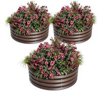 Garvee 3pcs Bac De Culture Surélevé Rond en Métal Galvanisé, Antirouille Et Anticorrosion, Bord Sécurisé en Caoutchouc, Idéal pour Légumes, Fruits Et Fleurs sur Balcon