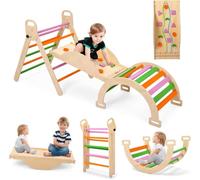 Garvee 9 en 1 Triangle d'escalade Arche Montessori pour Bébé 1 Ans+ | Ensemble Triangle avec Roches Colorées, Échelle Pliable, Rampe, Jouets d'escalade