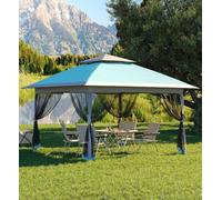 Garvee Abri de jardin pop-up de 33 x 33 m avec moustiquaire, tonnelle de jardin pour fête, mariage, salle à manger en plein air (bleu clair + gris clair)