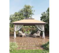 Garvee Abri de jardin pop-up de 4 x 4 m avec moustiquaire, tonnelle d'extérieur pour mobilier de jardin et de terrasse - Auvent pop-up avec sac de protection à roulettes STO-N-Go (Kaki + kaki clair)