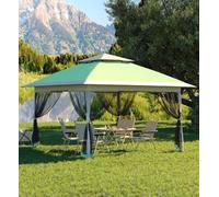 Garvee Abri de jardin pop-up de 4 x 4 m avec moustiquaire, tonnelle sur dégagement, tonnelle de patio extérieur, tente de jardin pour fête, mariage, salle à manger en plein air (vert olive + gris