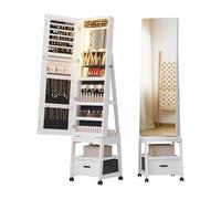 Garvee Armoire à Bijoux Pivotante à 360°, Armoire à Bijoux avec Miroir sur Pieds Hauteur 168 cm, Meuble à roulettes, Organisateur de Bijoux