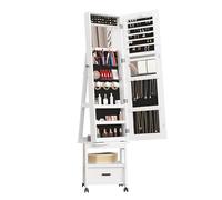 Garvee Armoire à Bijoux Pivotante à 360° avec Miroir, Meuble De Rangement Verrouillable sur Pied avec roulettes Et Tiroir Inférieur, Miroir Pleine Longueur Coulissant avec Rangement