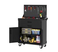 Garvee Armoire à Outils roulante Robuste - Acier épais, 2 tiroirs, Panneau perforé, étagère réglable, 4 Roues - Coffre de Rangement verrouillable pour Atelier, Garage, entrepôt - Hauteur 80cm -