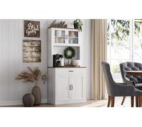 Garvee Armoire de Cuisine Haute 180cm avec Support Micro-Ondes | Bibliothèque/Meuble de Rangement Design Blanc en Panneaux de Fibres