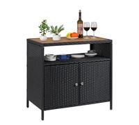 Garvee Armoire de Jardin en Rotin, Buffet Rangementà 2 Portes, Meuble d'extérieur avec Plan de Travail en Bois d'acacia pour Terrasse, Jardin, Piscine