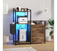 Garvee Armoire De Rangement De Bureau à 4 étagères, éclairage LED, Station De Charge Et Tiroirs pour Imprimante, Fax Et Ordinateur.