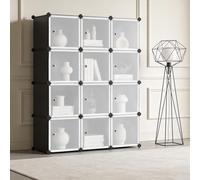 Garvee Armoire de Rangement modulaire 12 Cubes - Grand capacité - Plastique et métal Solide - Montage Simple - Idéale Maison ou Bureau - Couleur Noire